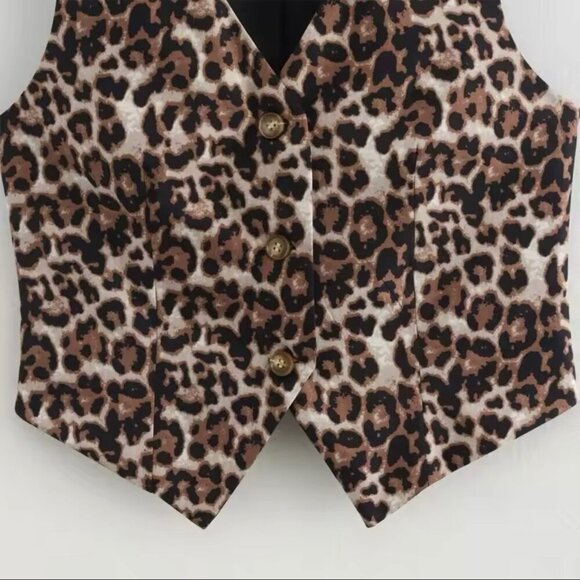 NEW Leopard Print Suite Vest Sz.M Dressy Front Buttons Fitted Animal Print 90s - Picture 4 of 10